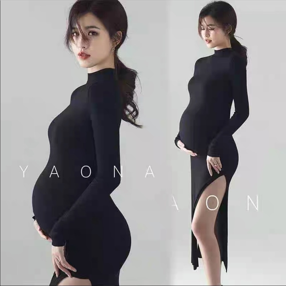 Black long sleeve maternity dress